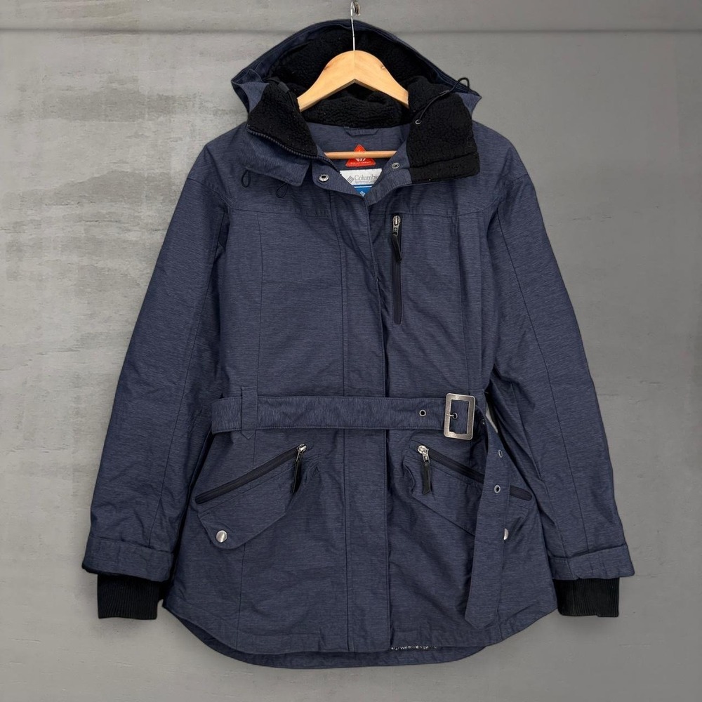 Columbia Omni-Heat Pass Hooded Parka Blue Belted Winter Jacket Medium